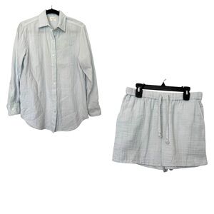 Wilfred Free Gauze Button Down Shirt & Shorts Set Light Blue